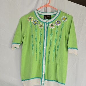 Bob Mackie Lime Green Floral Embroidered Cardigan